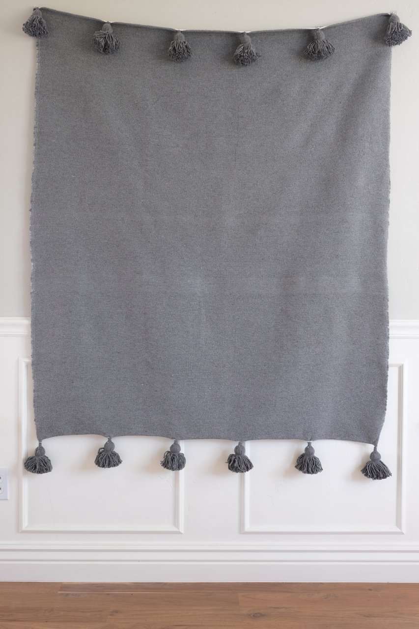 Beni- Graphite Grey Pom Pom Blanket The Cozy Throw 47X59 