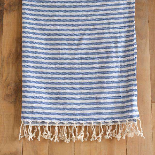 Blue & Cream Striped Handloom Turkish - Bath Towel The Cozy Throw 